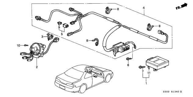 1998 Honda Prelude Reel Assembly, Cable Diagram for 77900-S30-A81