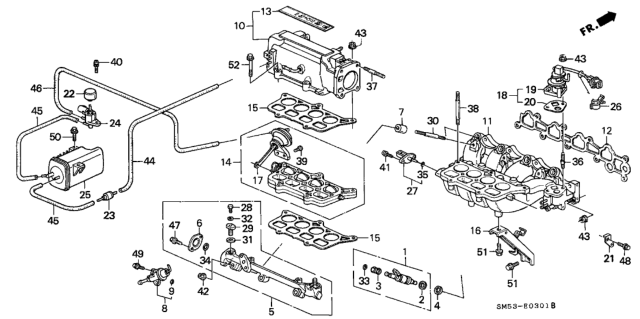 1993 Honda Accord Injector Set, Fuel Diagram for 06164-P0A-000