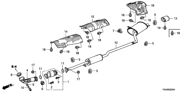 2008 Honda Accord Pipe A, Exhuast Diagram for 18210-TA0-A02