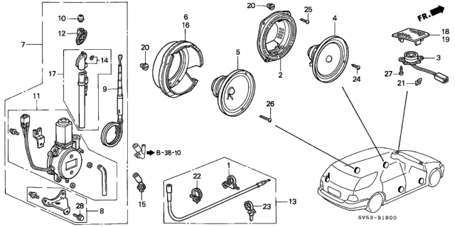 1994 Honda Accord Speaker Assembly (6-1/2") (Dual Cone) Diagram for 39120-SV5-A02
