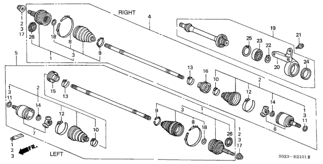 2000 Honda Civic Driveshaft Assembly, Driver Side Diagram for 44306-S04-J10