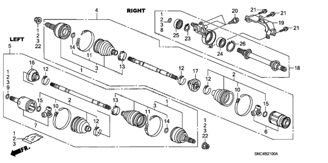 2009 Honda Civic Shaft Assembly, Half (Cvt) Diagram for 44500-SNC-000