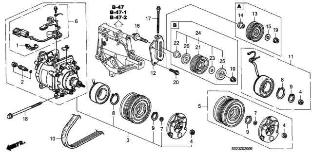 2000 Honda Civic Clutch Set, Compressor Diagram for 38900-P2E-A01