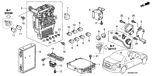 2007 Honda Accord Box Assembly, Fuse Diagram for 38200-SDA-C02
