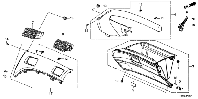 2013 Honda Civic Instrument Panel Garnish (Passenger Side) Diagram