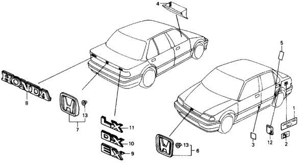 1991 Honda Civic Emblems Diagram
