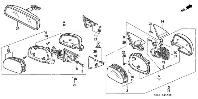 1994 Honda Civic Mirror Assembly, Passenger Side Door (Camellia Red Pearl) (R.C.) Diagram for 76200-SR0-A26ZE