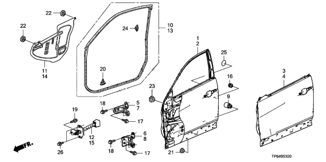 2015 Honda Crosstour Skin, R. FR. Door Diagram for 67111-TP6-A00ZZ