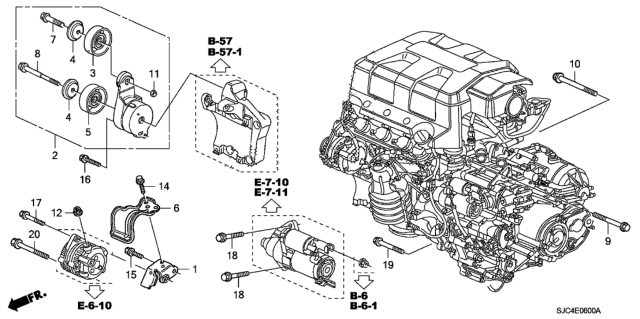 2007 Honda Ridgeline Alternator Bracket  - Tensioner Diagram