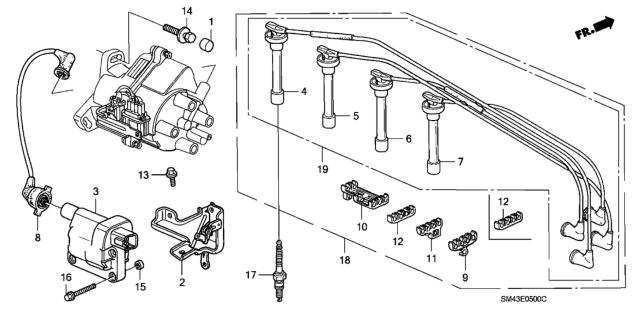 1992 Honda Accord High Tension Cord - Spark Plug Diagram