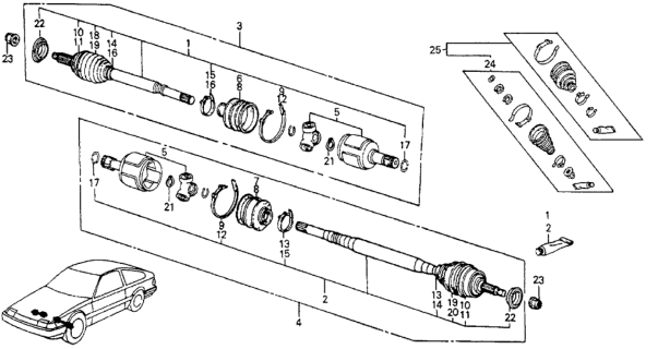1985 Honda CRX Driveshaft Assembly, Passenger Side Diagram for 44305-SB2-960