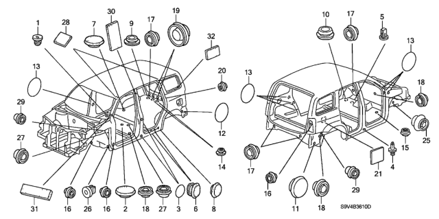 2006 Honda Pilot Plug, RR. Tie Down (22X37) Diagram for 90851-S3V-A00