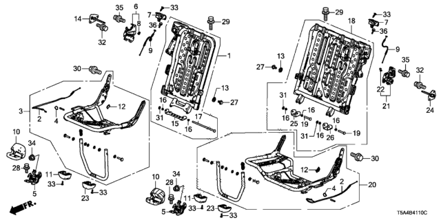 2017 Honda Fit Frame, R. RR. Seat Cushion Diagram for 82136-T5R-A11