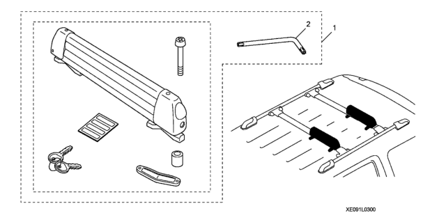 2009 Honda CR-V Ski Attachment (For "Clamp" Type Roof Rack) Diagram
