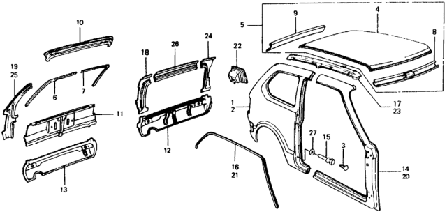 1977 Honda Civic Body Structure Components Diagram 2