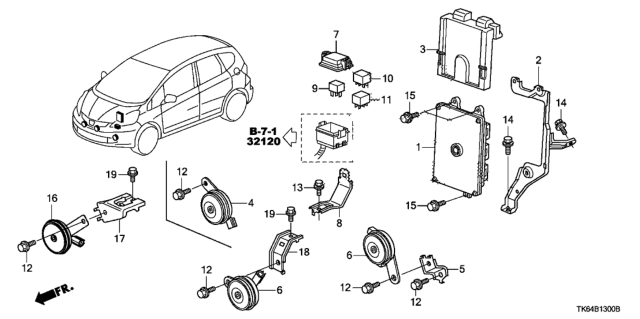 2009 Honda Fit Horn Assembly (Low) Diagram for 38100-SNB-W02