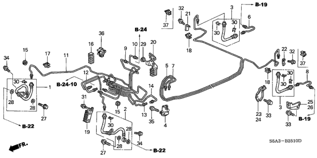2001 Honda Civic Pipe W, Brake Diagram for 46376-S5W-Q54