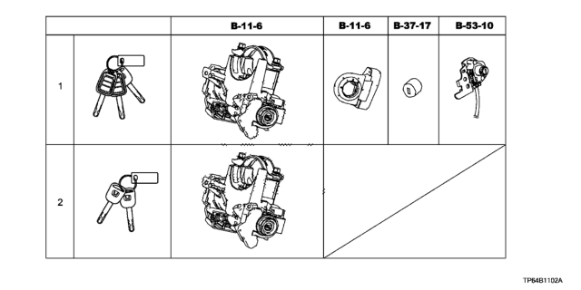 2015 Honda Crosstour Cylinder Set,Key Diagram for 06350-TY4-A12
