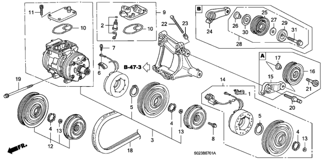 2000 Honda Civic Collar, Idle Pulley Diagram for 38944-P2T-000