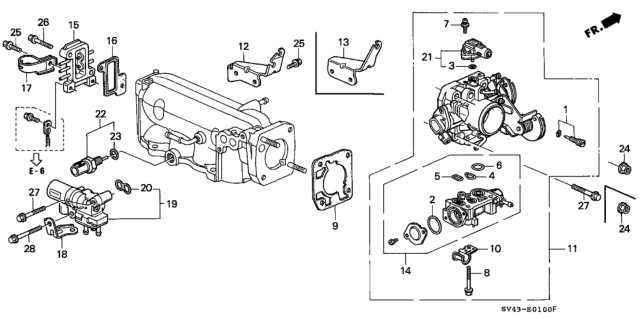 1995 Honda Accord Body Assembly, Throttle (Gr28B) Diagram for 16400-P0A-A00