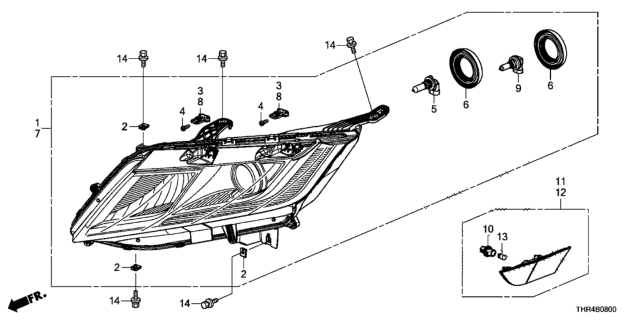 2019 Honda Odyssey Headlight Assembly, Driver Side Diagram for 33150-THR-A11