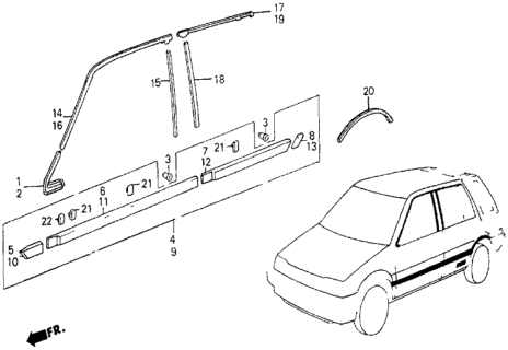 1986 Honda Civic Molding, R. RR. Sash (Upper) Diagram for 76865-SB6-000