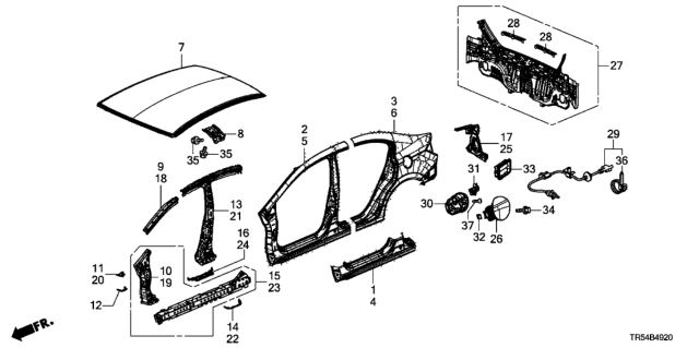 2015 Honda Civic Gutter, L. RR. Diagram for 63720-TR6-305ZZ