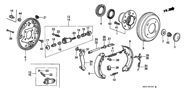 1989 Honda Civic Cylinder Assembly, Left Rear Wheel Diagram for 43301-SB2-003