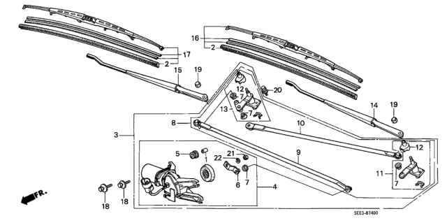 1989 Honda Accord Blade, Windshield Wiper Diagram for 76620-SE5-A01