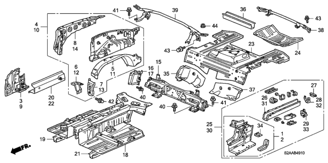 2009 Honda S2000 Reinforcement, L. RR. Tie Down Diagram for 65664-S2A-A00ZZ