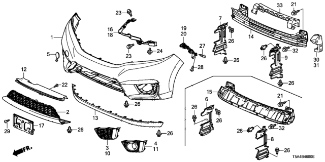 2017 Honda Fit Support, R. FR. Bumper Diagram for 71173-TST-A00