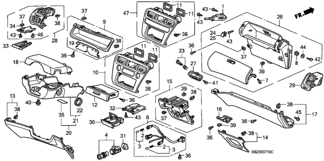 2002 Honda Accord Cover Assy., Instrument Center(Lower) *NH264L* (CLASSY GRAY) Diagram for 77310-S84-A00ZD