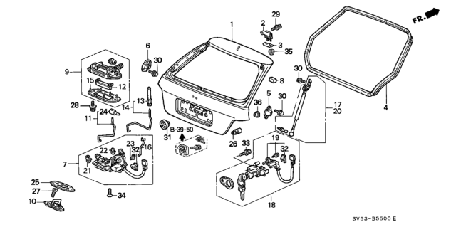 1994 Honda Accord Cylinder, Tailgate Diagram for 74821-SV5-A01