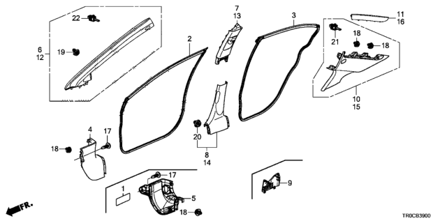 2015 Honda Civic Garnish Assy., L. RR. Pillar *YR400L* (SIENNA BEIGE) Diagram for 84180-TR0-A01ZC