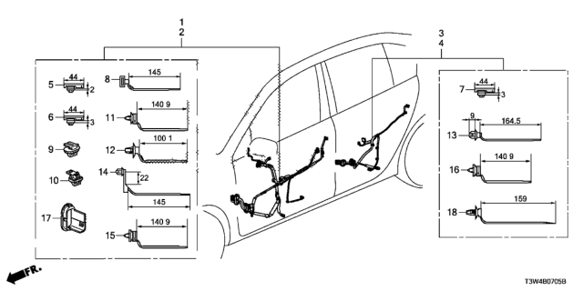 2015 Honda Accord Hybrid Wire Harness, Driver Door Diagram for 32751-T3V-A11
