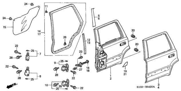1998 Honda CR-V Tape, R. RR. Door Sash Diagram for 67826-S10-A01