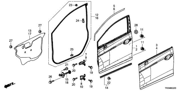 2012 Honda Civic Tape, L. FR. Door Sash (Upper) Diagram for 67365-TR0-A01