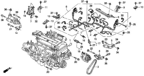1994 Honda Del Sol Engine Sub Cord - Clamp (V-TEC) Diagram