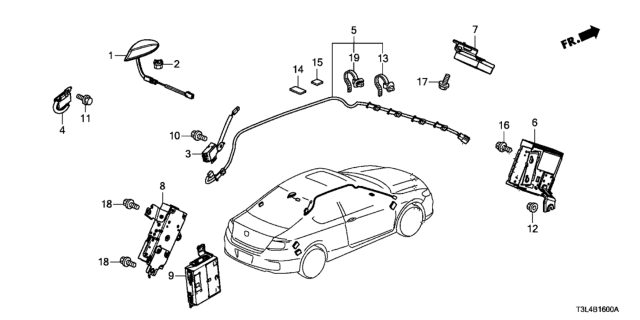2013 Honda Accord Feeder Assembly, Roof Antenna Diagram for 39160-T3L-A31
