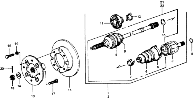 1978 Honda Accord Driveshaft Assembly, Driver Side Diagram for 44306-671-033