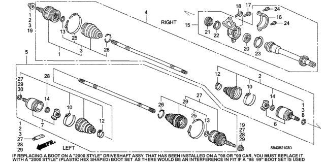 1999 Honda Accord Joint, Inboard Diagram for 44310-S3X-300