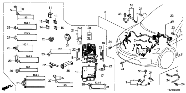 2013 Honda Accord Wire Harness, Engine Room Diagram for 32200-T3L-A50