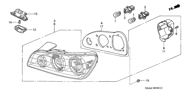 2005 Honda S2000 Cover, L. Back Diagram for 33557-S2A-A11