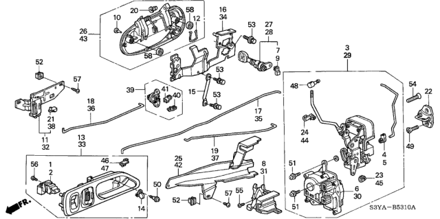 2005 Honda Insight Handle Assembly, Passenger Side Door (Outer) (New Formula Red) Diagram for 72140-S3Y-003ZE