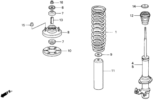 1993 Honda Civic Shock Absorber Assembly, Right Front Diagram for 51601-SR0-A53