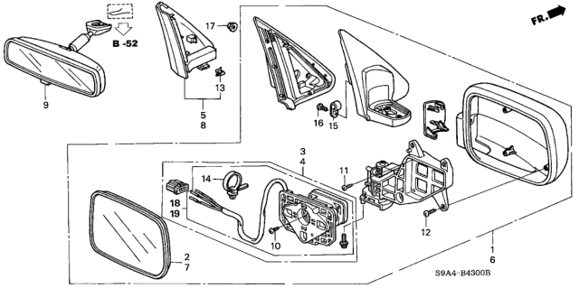 2004 Honda CR-V Mirror Assembly, Passenger Side Door (Satin Silver Metallic) (R.C.) Diagram for 76200-S9A-A11ZE