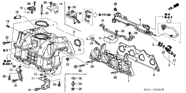 2002 Honda Civic Gasket, Front Injector Base (Nippon Leakless) Diagram for 17055-PLC-004