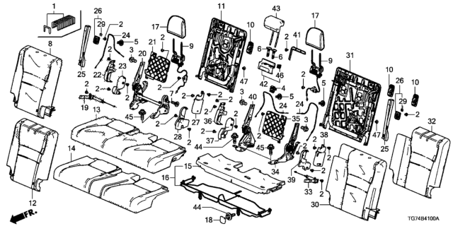 2018 Honda Pilot Adjuster, R. RR. Seat Reclining Diagram for 82220-TG7-A01