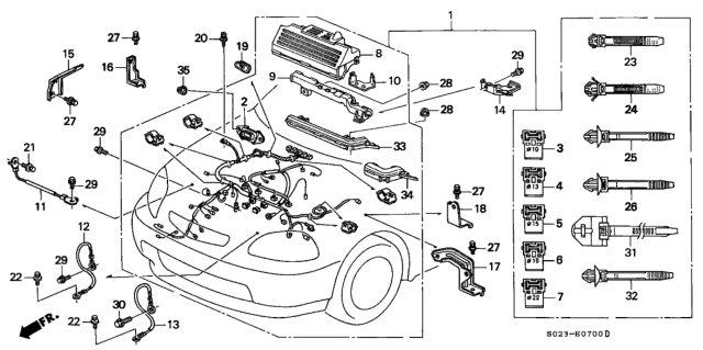 1996 Honda Civic Wire Harness, Engine Diagram for 32110-P2N-A00