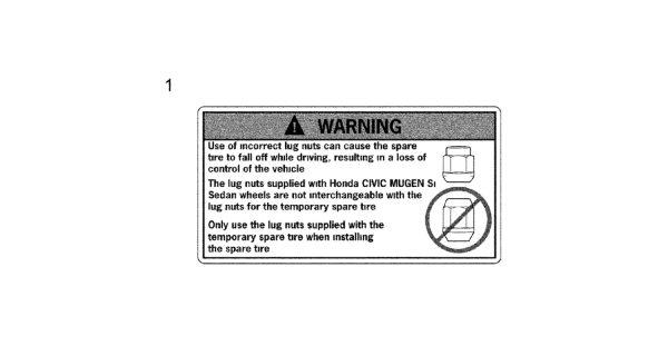 2008 Honda Civic Label, Spare Tire Nut Caution Diagram for 84543-XVJ-000